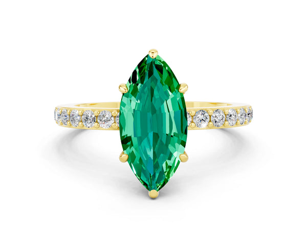 Yellow gold Marquise Cut Emerald Pavé Engagement Ring with Round  Accents and Prong Setting