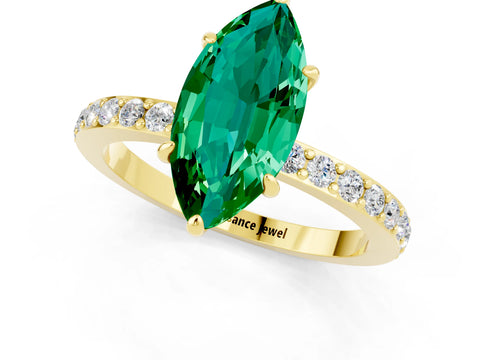 Yellow gold Marquise Cut Emerald Ring with Pavé Band and Four-Prong Setting_1