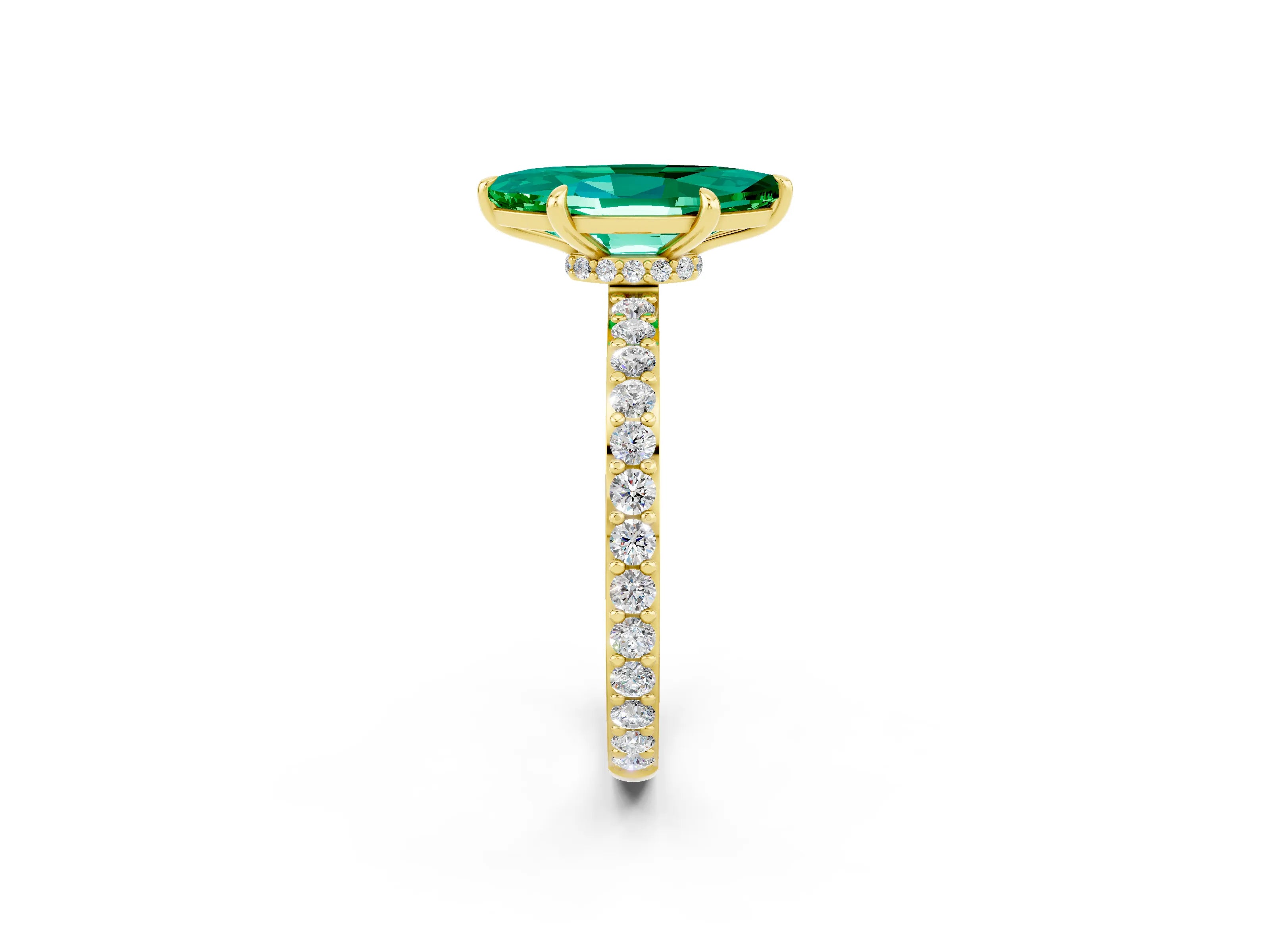 Yellow gold Marquise Cut Emerald Ring with Pavé Band and Four-Prong Setting_2
