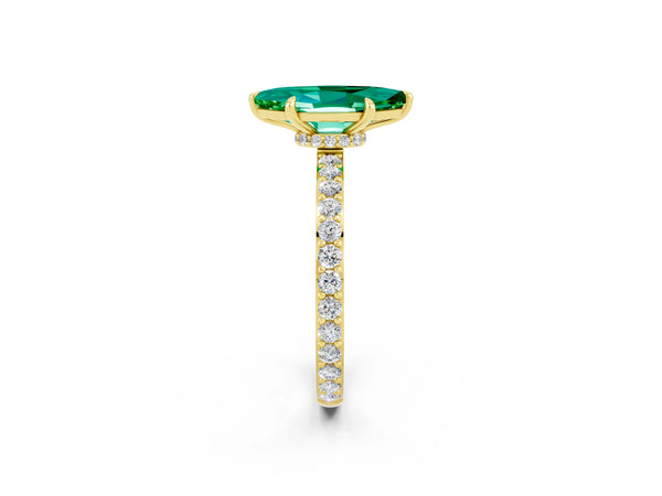 Yellow gold Marquise Cut Emerald Pavé Engagement Ring with Round  Accents and Prong Setting