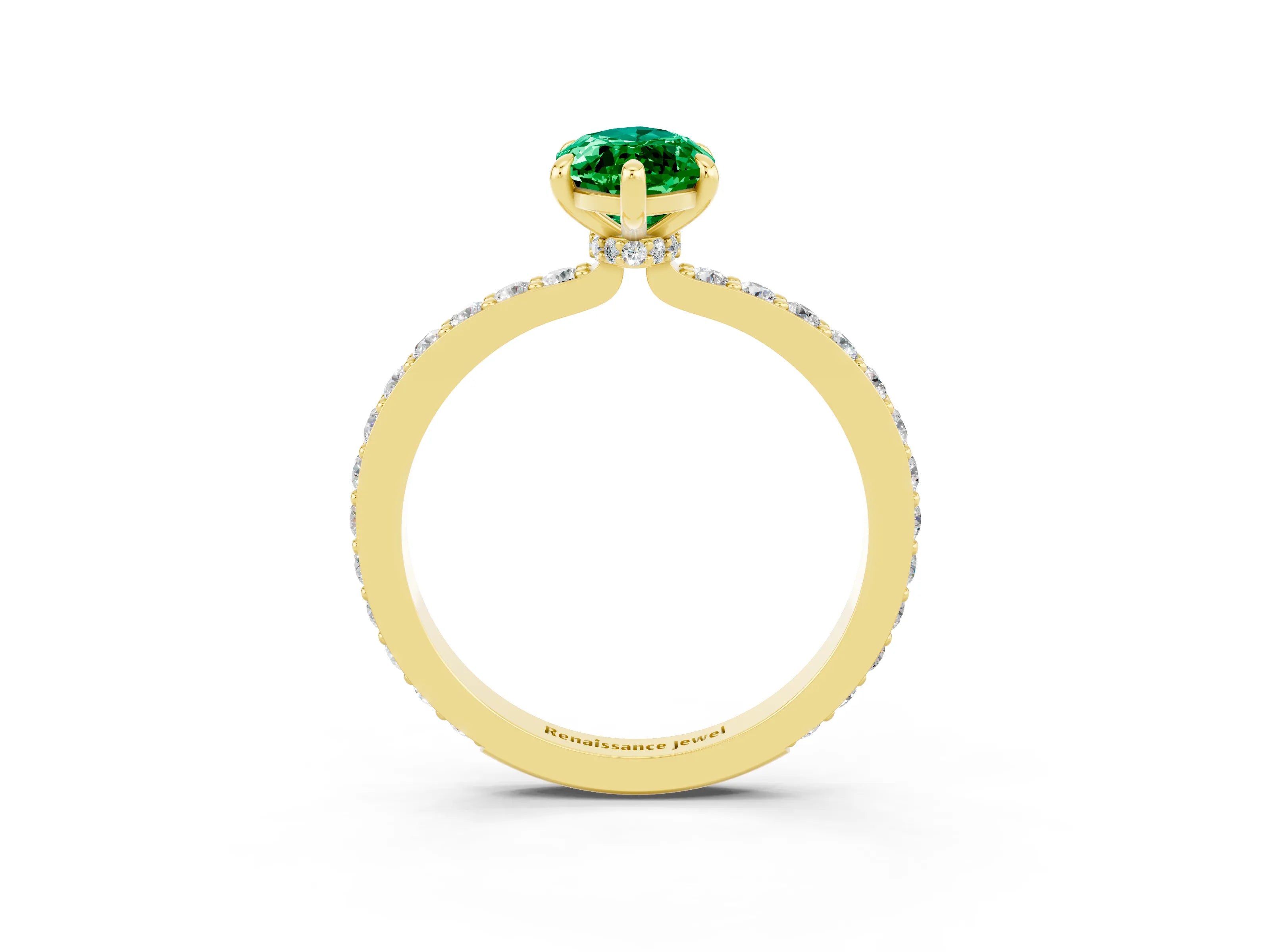 Yellow gold Marquise Cut Emerald Ring with Pavé Band and Four-Prong Setting_3