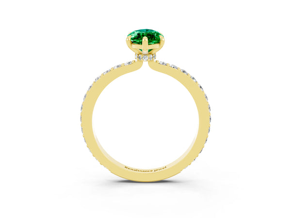 Yellow gold Marquise Cut Emerald Pavé Engagement Ring with Round  Accents and Prong Setting