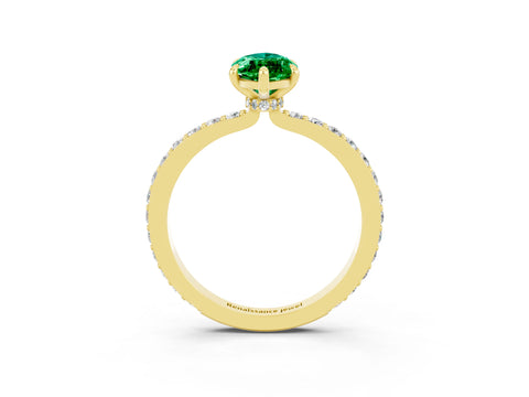 Yellow gold Marquise Cut Emerald Ring with Pavé Band and Four-Prong Setting_3