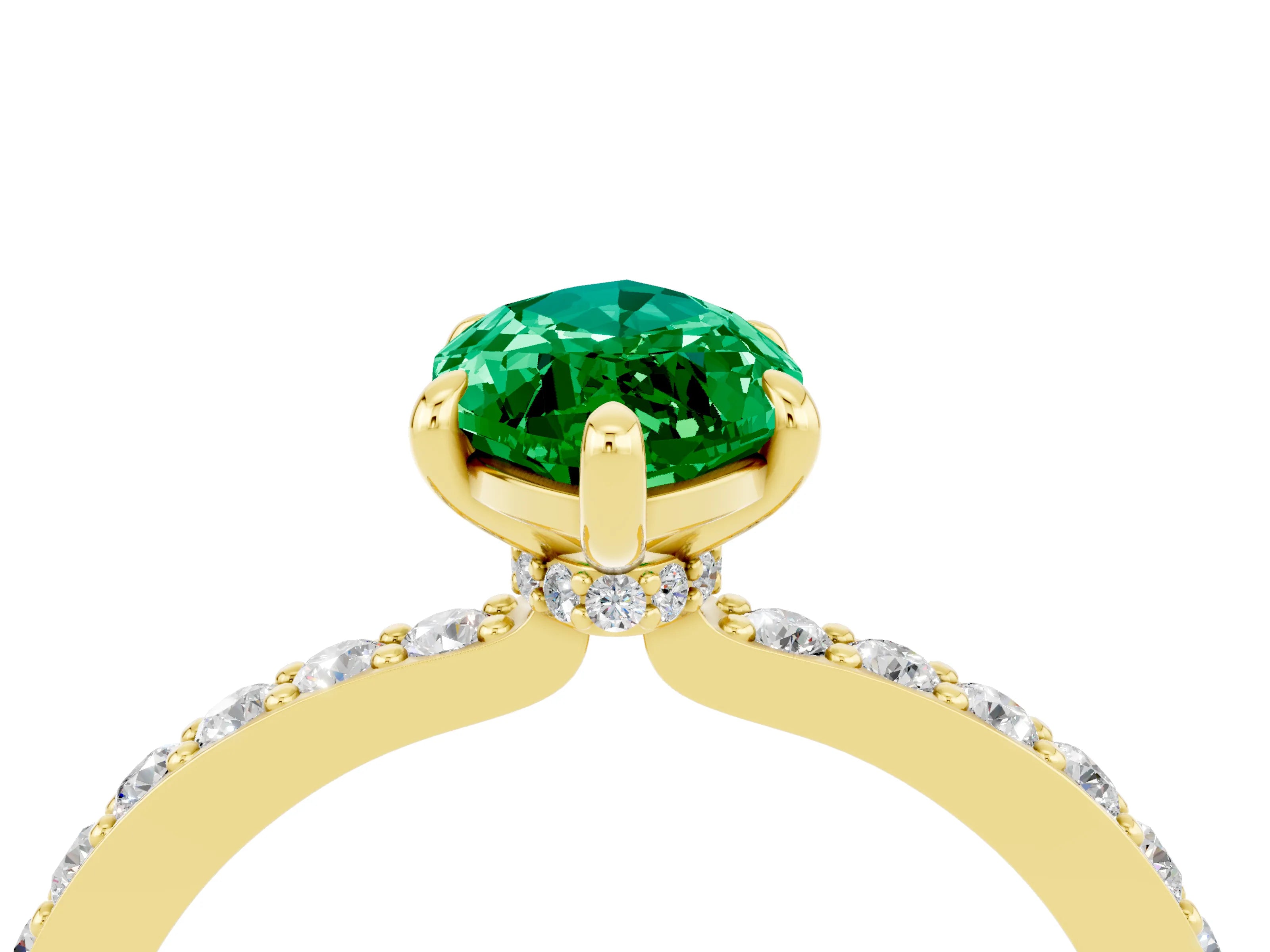 Yellow gold Marquise Cut Emerald Ring with Pavé Band and Four-Prong Setting_4