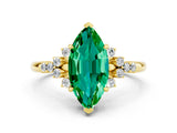 Yellow gold Marquise Cut Emerald Ring with Side Stones and Four-Prong Setting_36