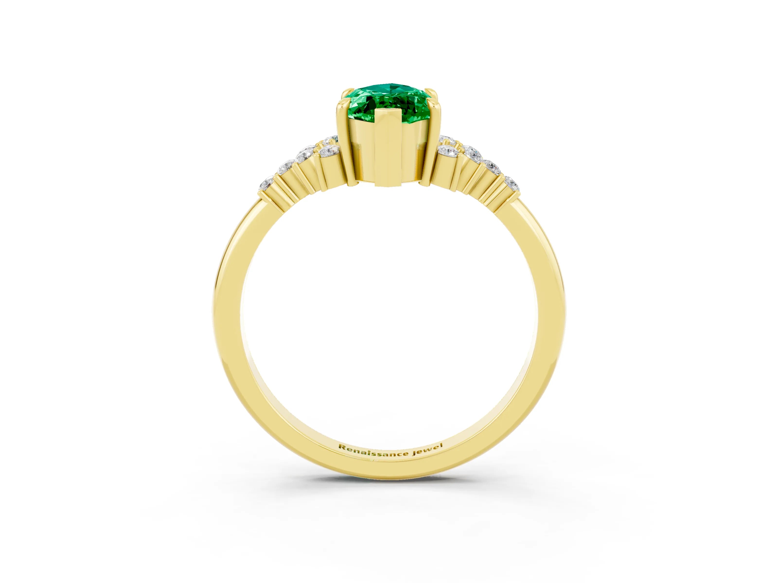 Yellow gold Marquise Cut Emerald Ring with Side Stones and Four-Prong Setting_39