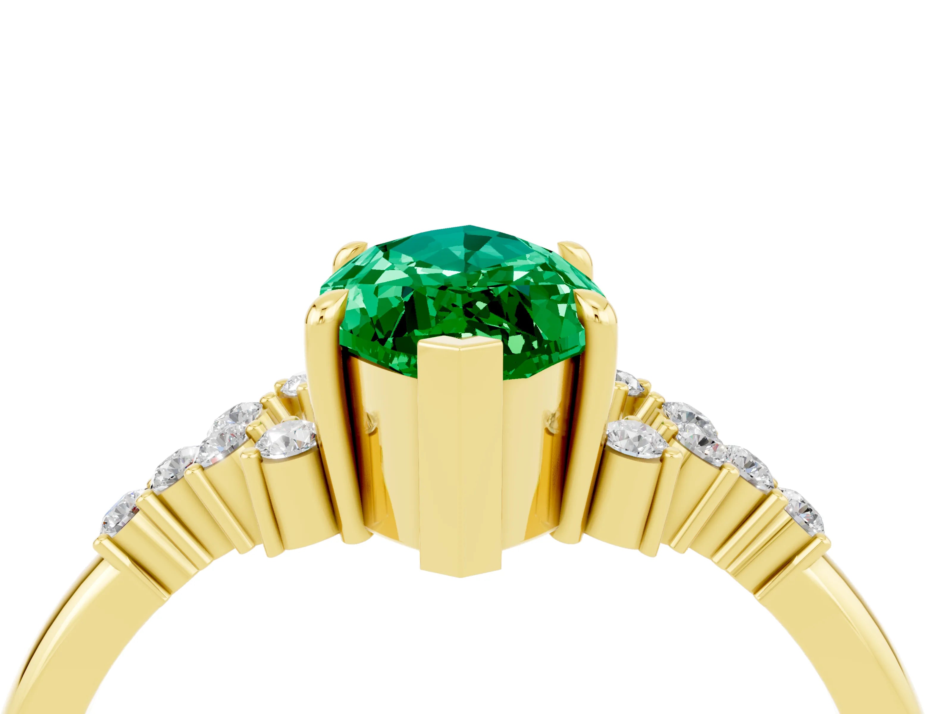 Yellow gold Marquise Cut Emerald Ring with Side Stones and Four-Prong Setting_40