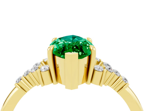 Yellow gold Marquise Cut Emerald Ring with Side Stones and Four-Prong Setting_40