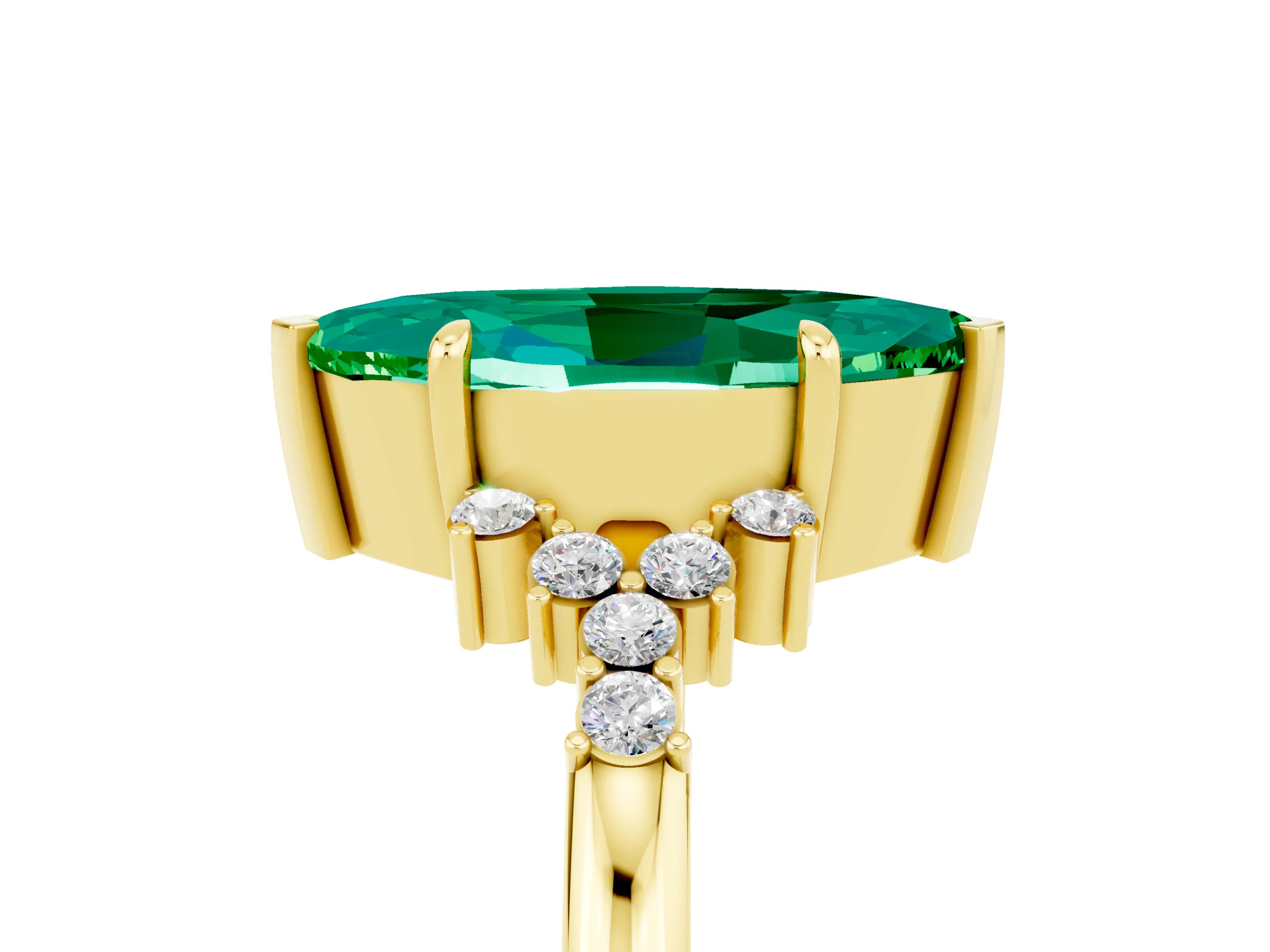 Yellow gold Marquise Cut Emerald Ring with Side Stones and Four-Prong Setting_41
