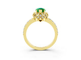 Yellow gold Marquise Cut Emerald Scalloped Halo Engagement Ring with Round Shared Prong Band_15