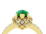 Yellow gold Marquise Cut Emerald Scalloped Halo Engagement Ring with Round Shared Prong Band_16