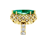 Yellow gold Marquise Cut Emerald Scalloped Halo Engagement Ring with Round Shared Prong Band_17