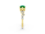 Yellow gold Marquise Cut Emerald Scattered Round Accent Ring with Prong Setting_14