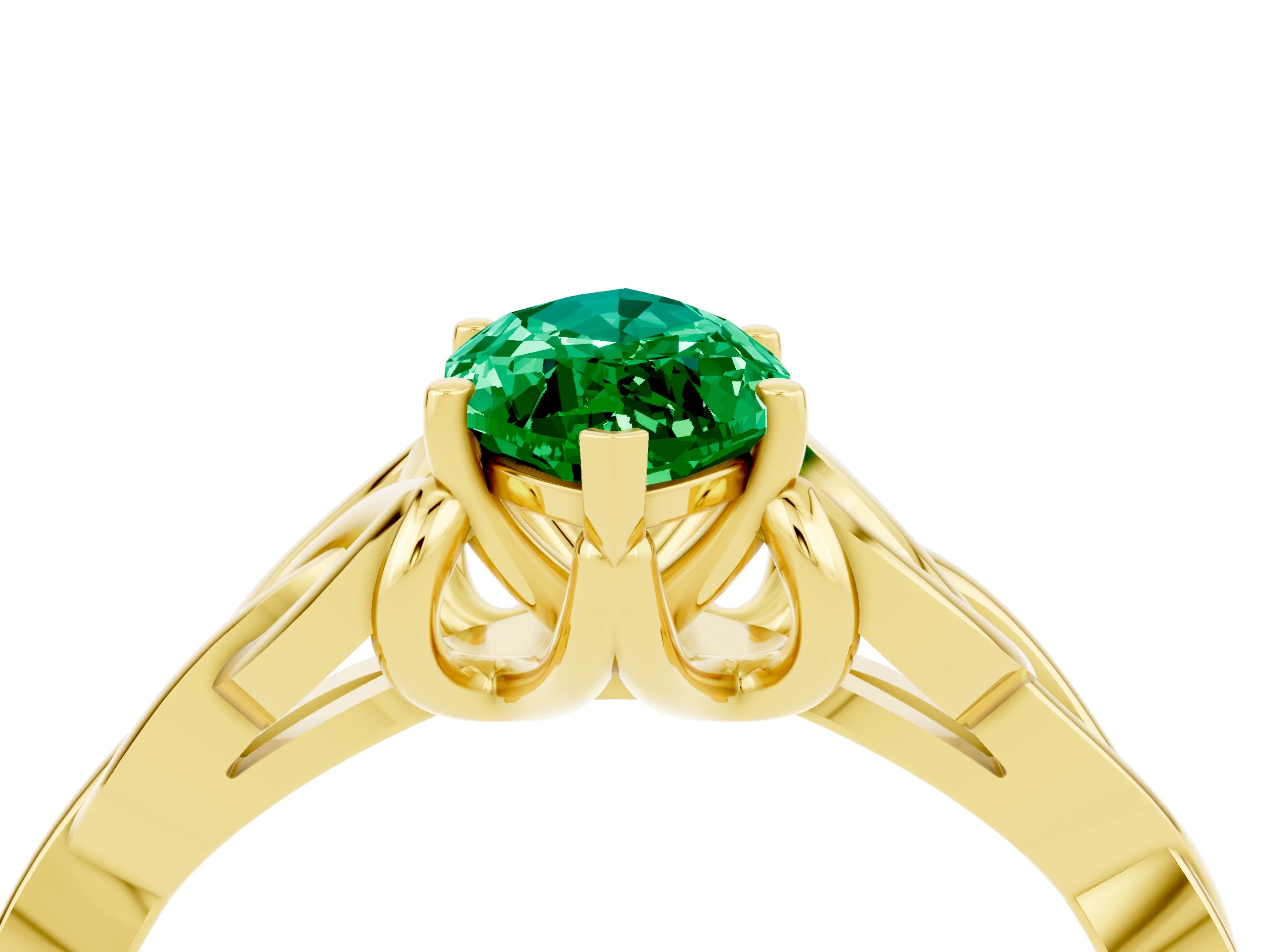 Yellow gold Marquise Cut Emerald Solitaire Celtic Knot Ring with Four-Prong Setting_16