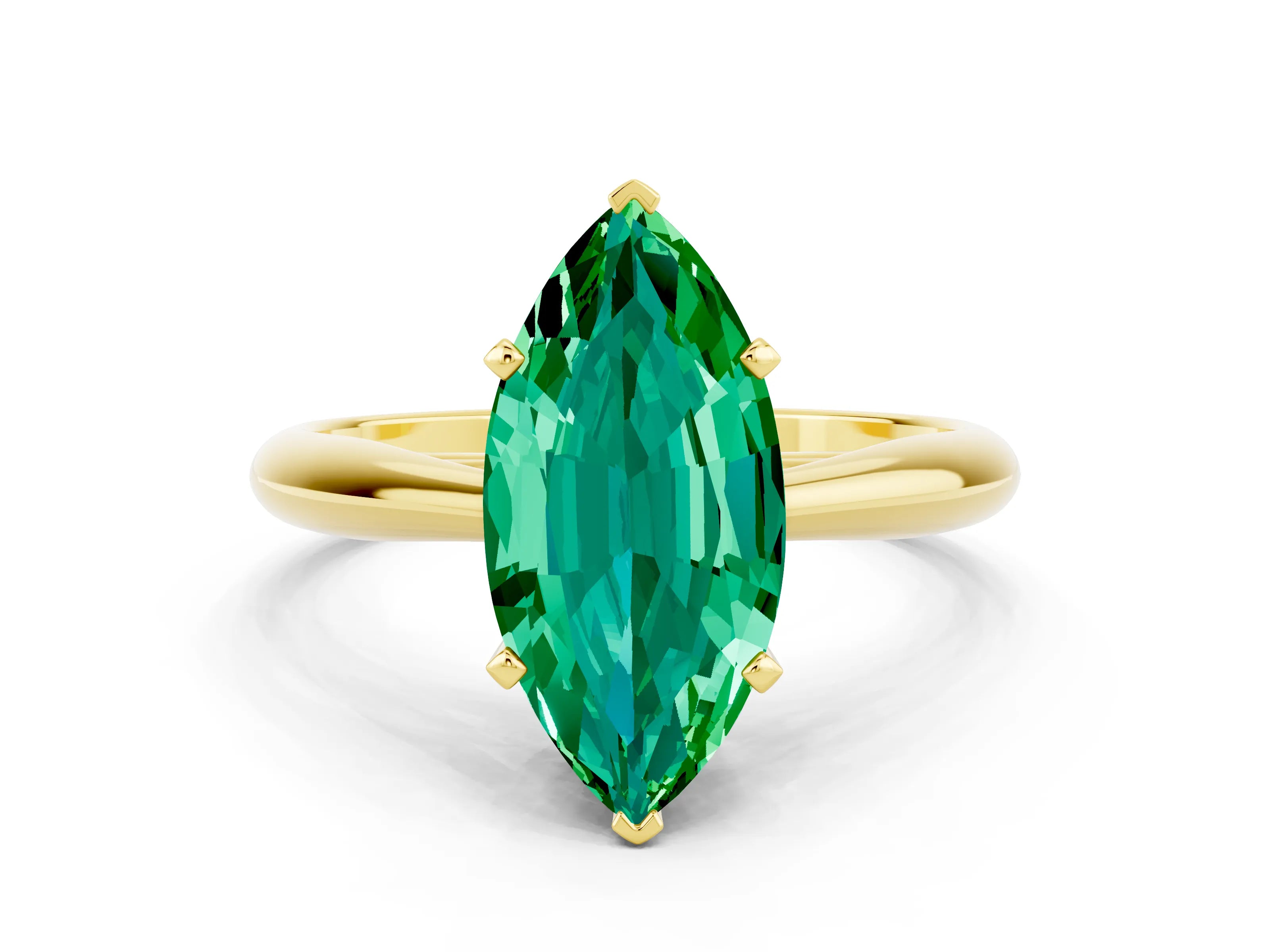 Yellow gold Marquise Cut Emerald Solitaire Engagement Ring with Cathedral Setting and Four-Prong Mount_12