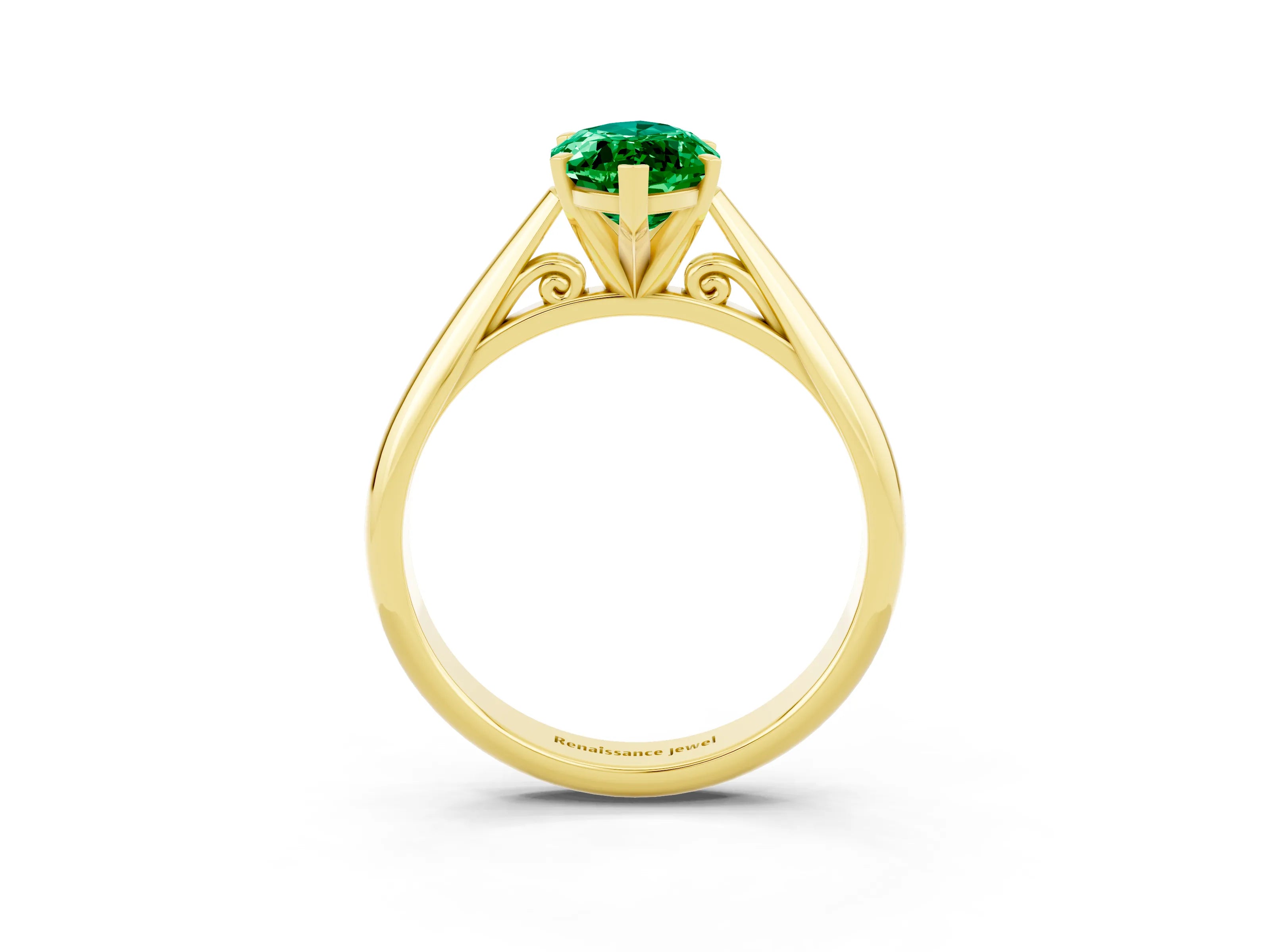 Yellow gold Marquise Cut Emerald Solitaire Engagement Ring with Cathedral Setting and Four-Prong Mount_15