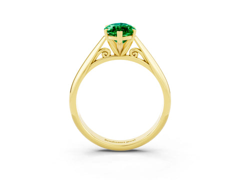 Yellow gold Marquise Cut Emerald Solitaire Engagement Ring with Cathedral Setting and Four-Prong Mount_15