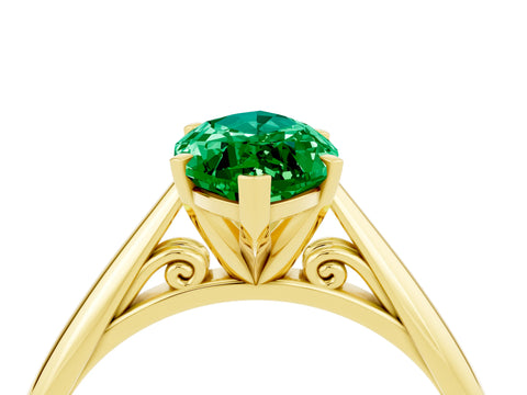 Yellow gold Marquise Cut Emerald Solitaire Engagement Ring with Cathedral Setting and Four-Prong Mount_16