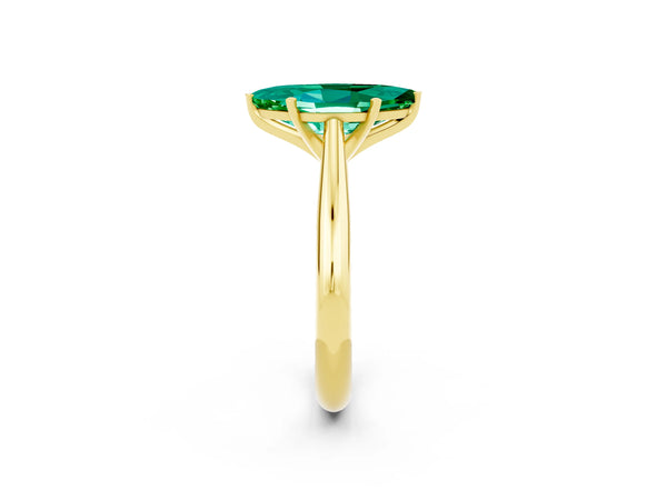 Yellow gold Marquise Cut Emerald Solitaire Engagement Ring with Cathedral Setting and Four-Prong Mount