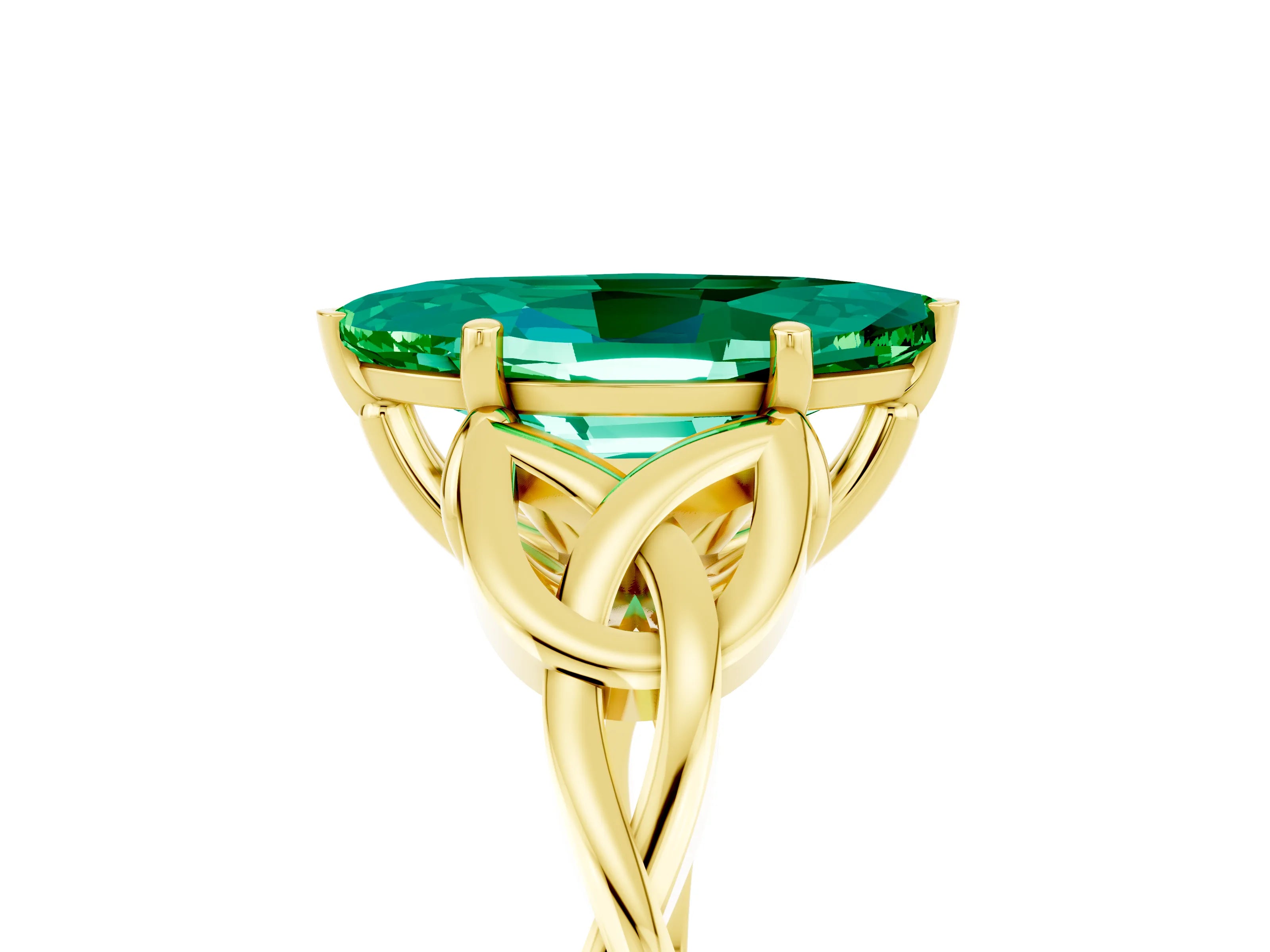 Yellow gold Marquise Cut Emerald Solitaire Engagement Ring with Celtic Knot Band and Four-Prong Setting_5