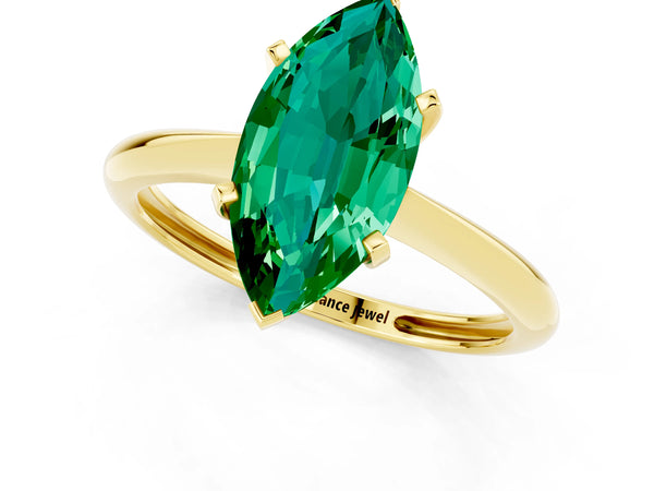 Yellow gold Marquise Cut Emerald Solitaire Engagement Ring with Classic Band and Four-Prong Setting
