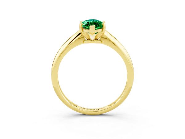 Yellow gold Marquise Cut Emerald Solitaire Engagement Ring with Classic Band and Four-Prong Setting