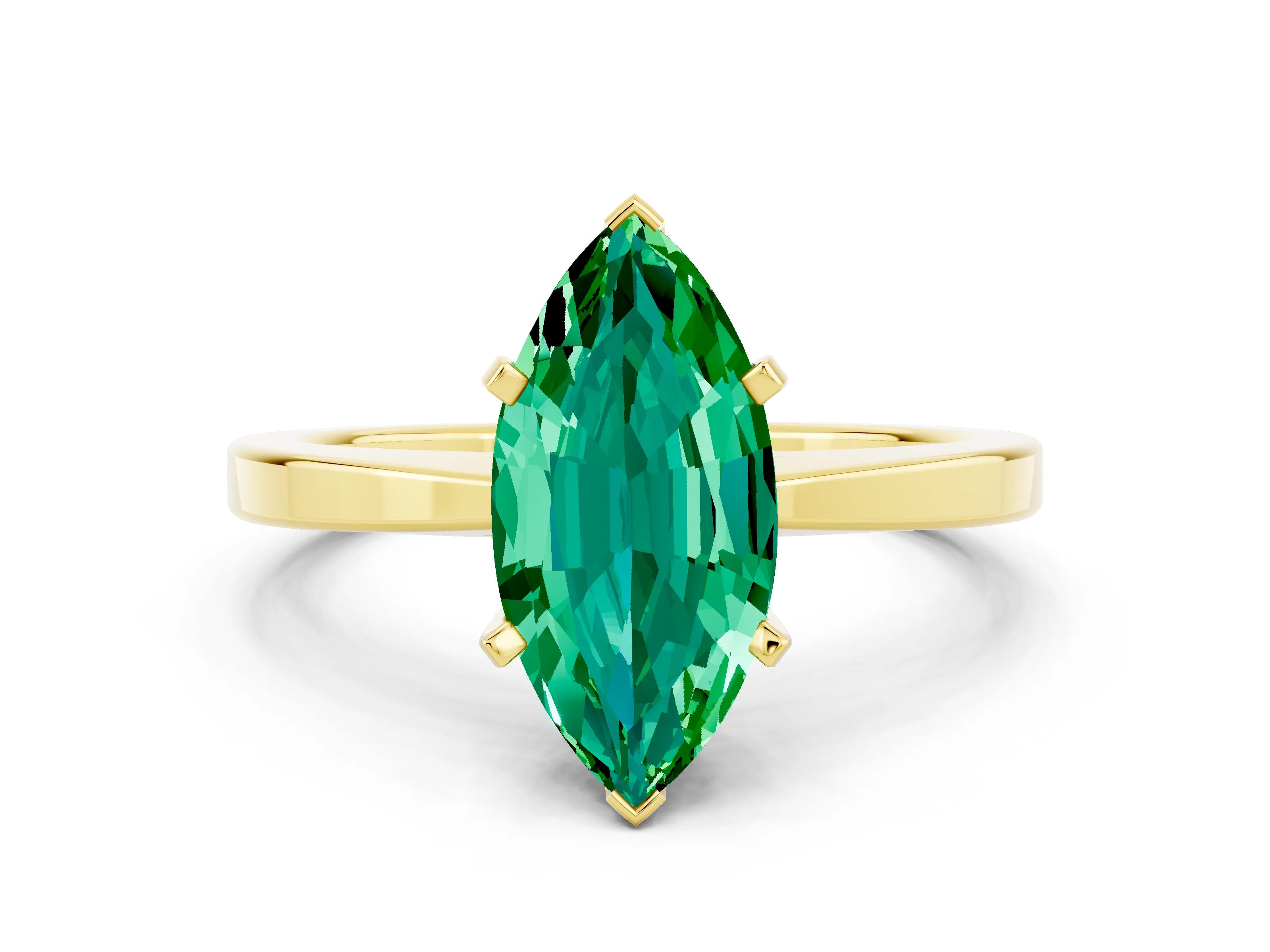 Yellow gold Marquise Cut Emerald Solitaire Engagement Ring with Classic Band and Four-Prong Setting_24