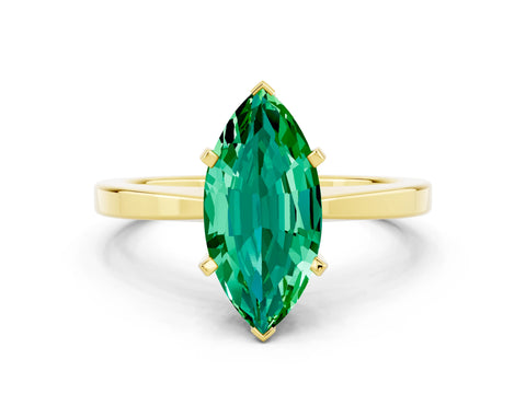 Yellow gold Marquise Cut Emerald Solitaire Engagement Ring with Classic Band and Four-Prong Setting_24