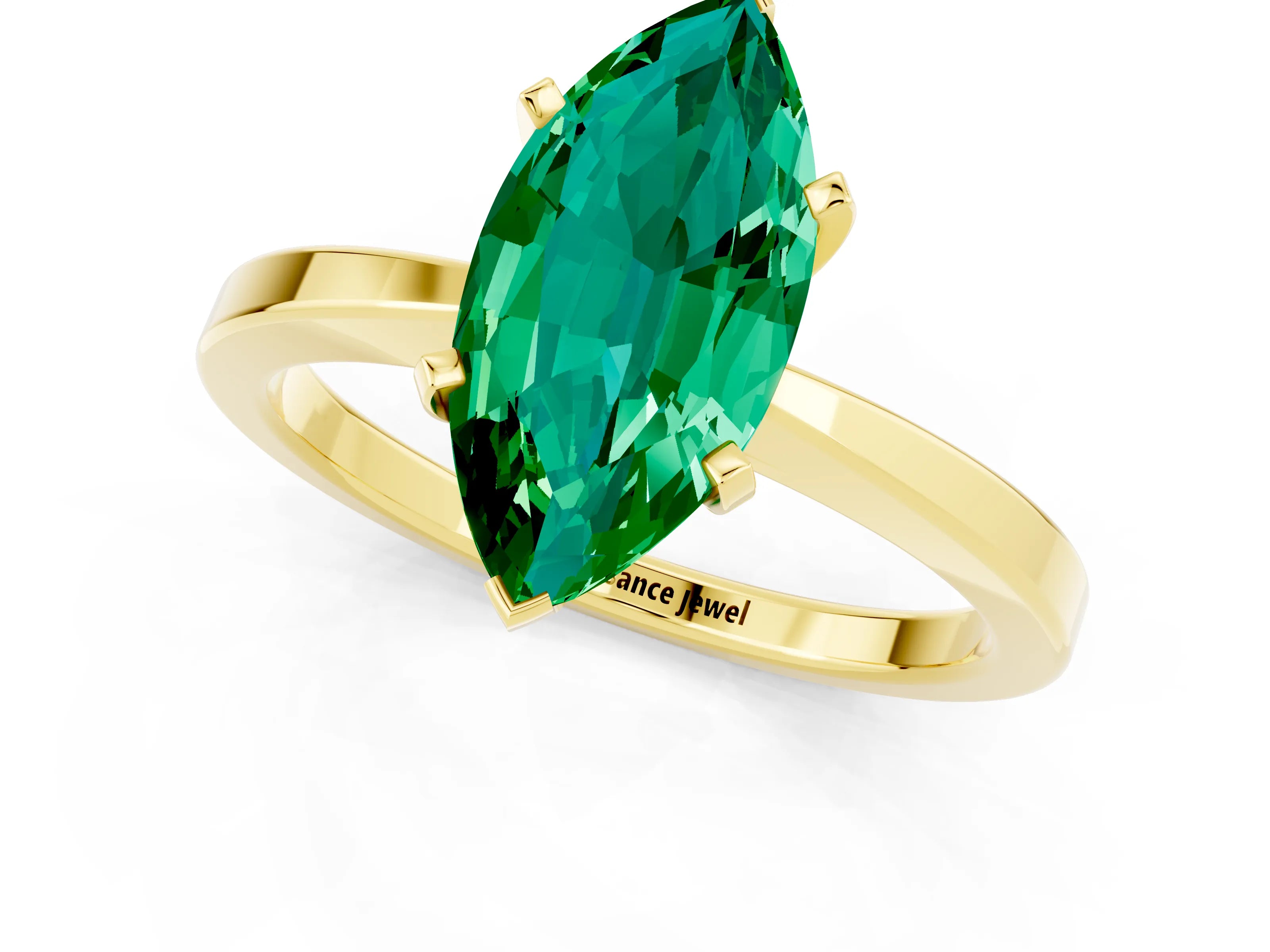 Yellow gold Marquise Cut Emerald Solitaire Engagement Ring with Classic Band and Four-Prong Setting_25