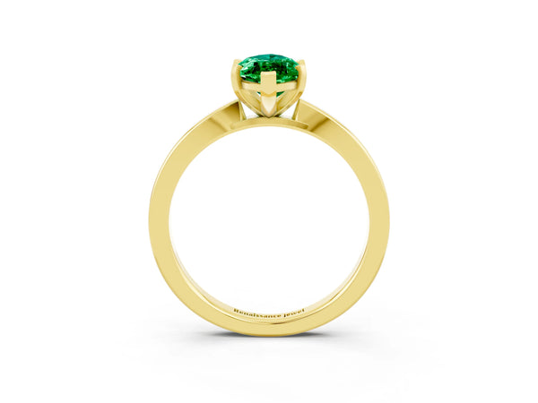 Yellow gold Marquise Cut Emerald Solitaire Engagement Ring with Classic Band and Four-Prong Setting