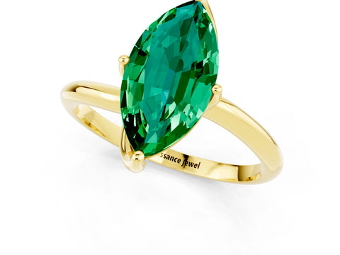 Yellow gold Marquise Cut Emerald Solitaire Engagement Ring with Four-Prong Setting and Classic Band_13