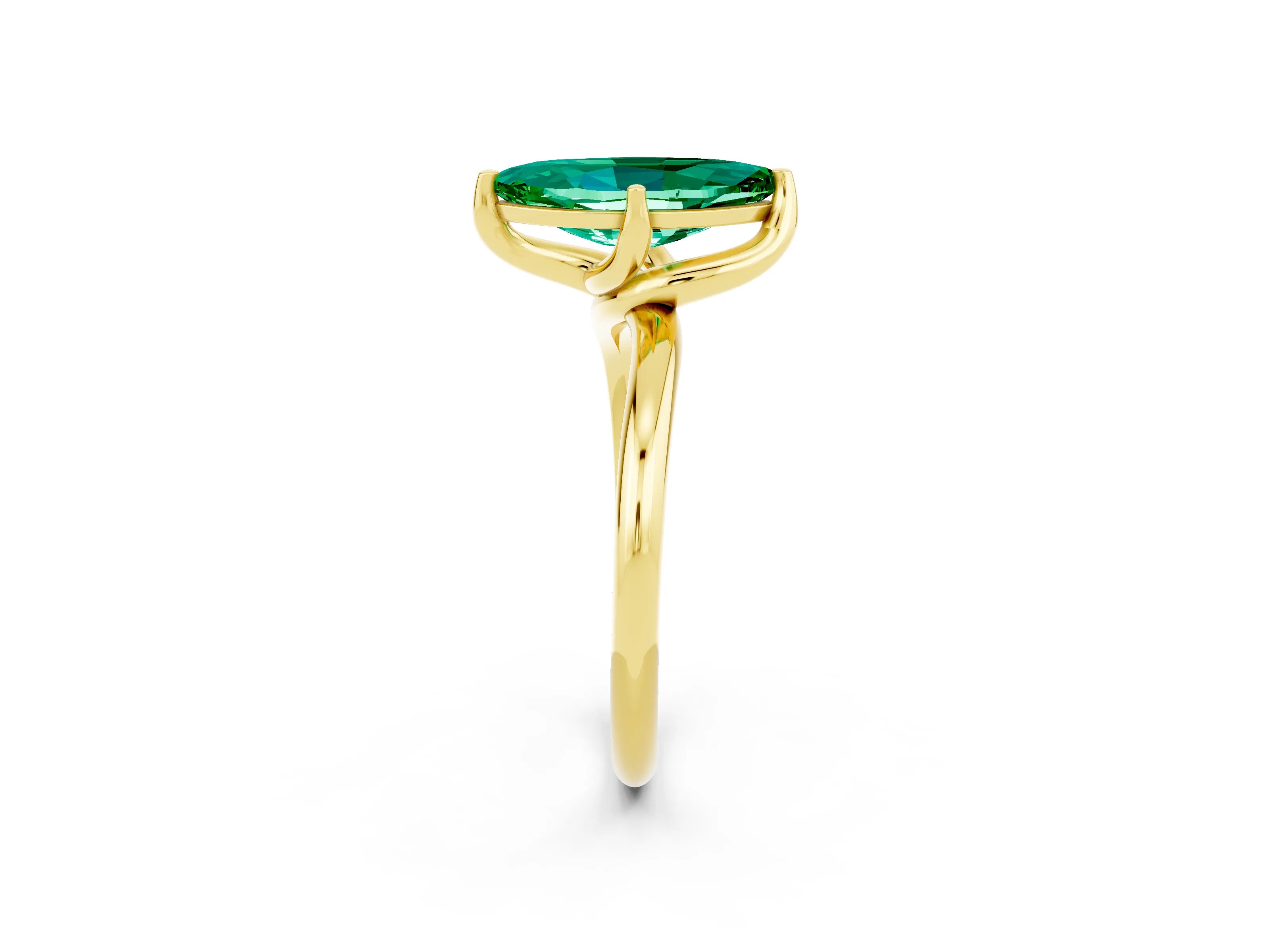 Yellow gold Marquise Cut Emerald Solitaire Engagement Ring with Four-Prong Setting and Classic Band_14