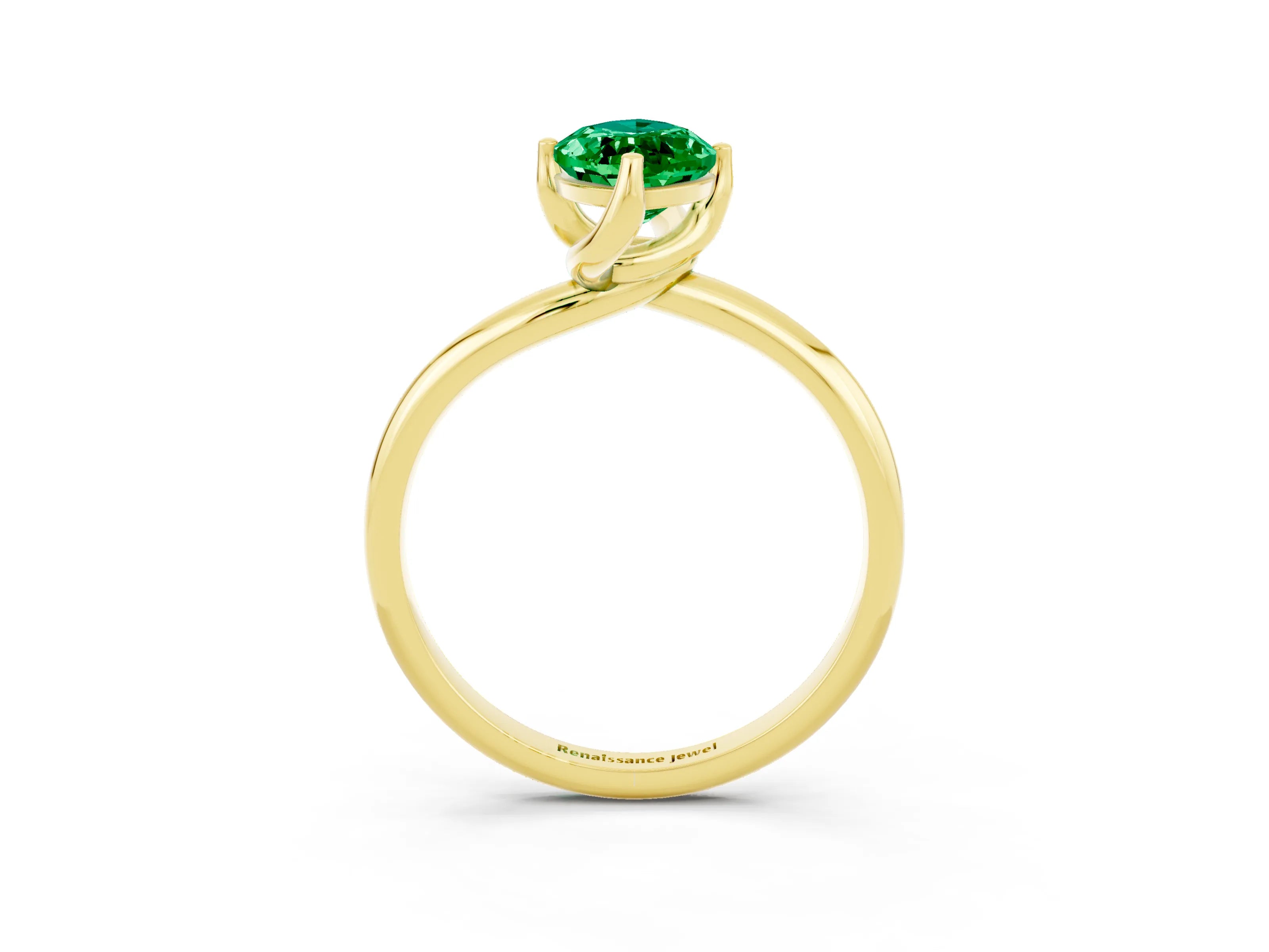 Yellow gold Marquise Cut Emerald Solitaire Engagement Ring with Four-Prong Setting and Classic Band_15
