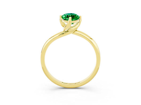 Yellow gold Marquise Cut Emerald Solitaire Engagement Ring with Four-Prong Setting and Classic Band