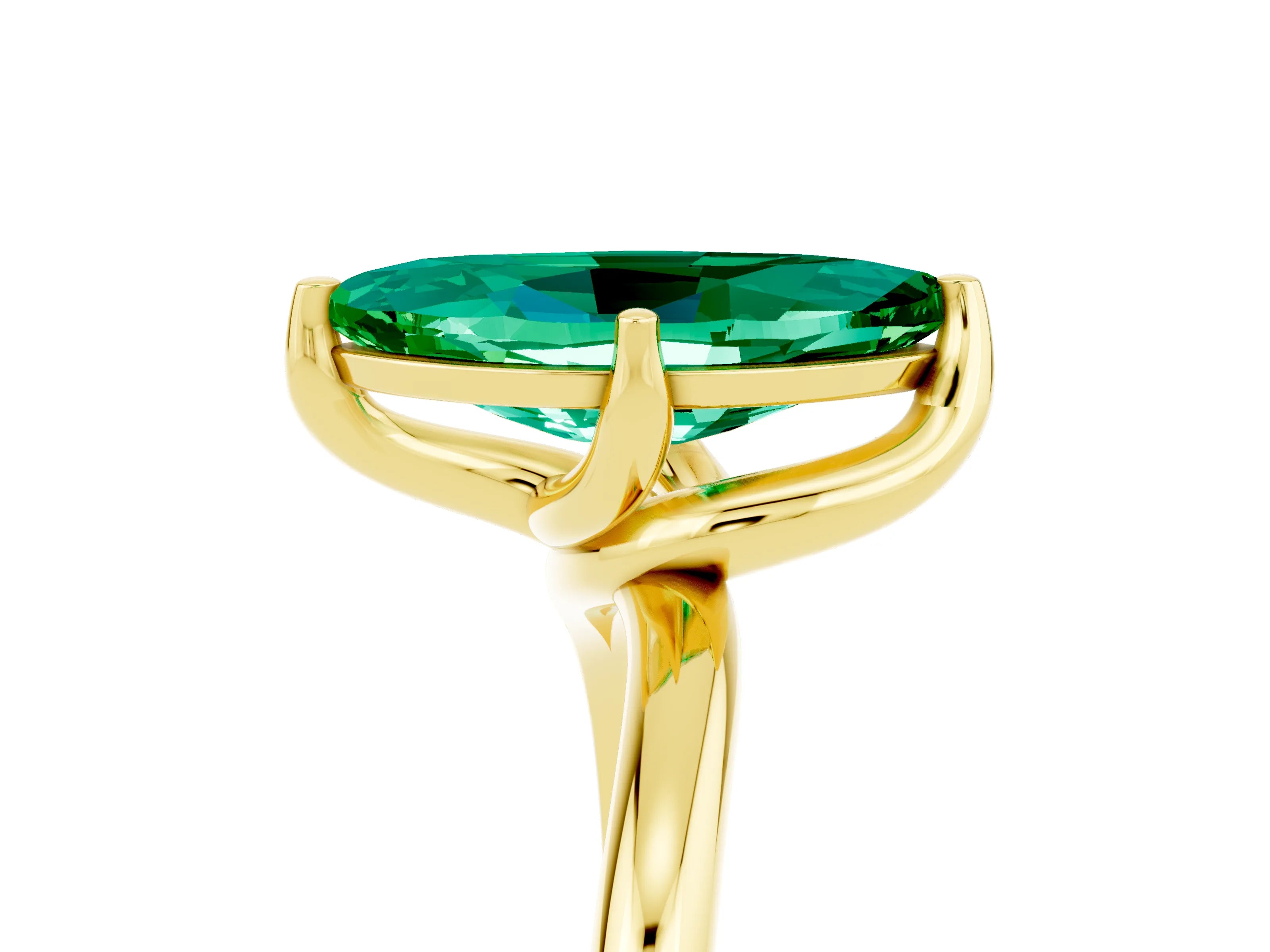 Yellow gold Marquise Cut Emerald Solitaire Engagement Ring with Four-Prong Setting and Classic Band_17