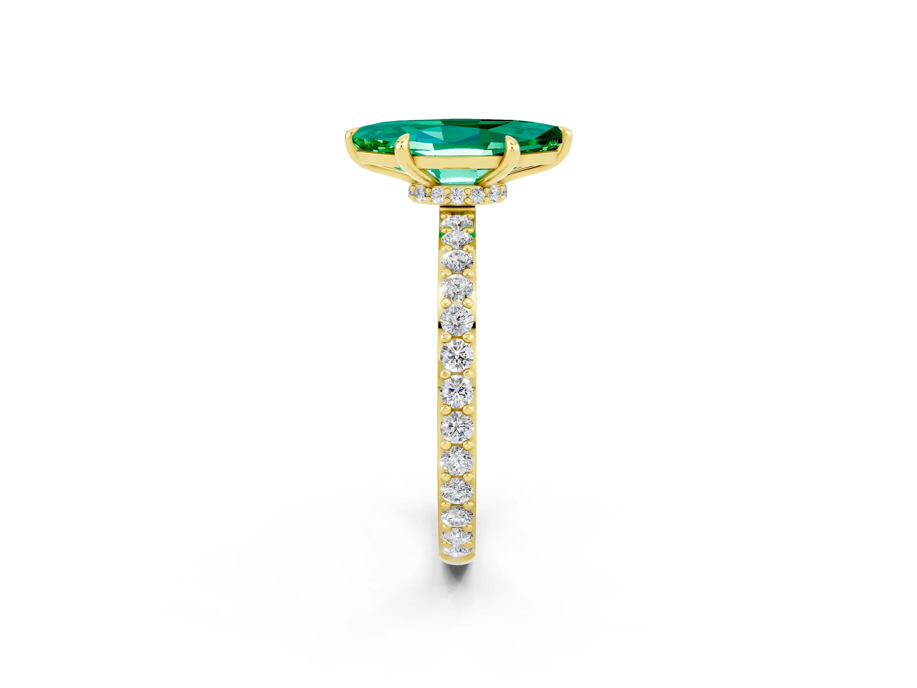 Yellow gold Marquise Cut Emerald Solitaire Engagement Ring with Pavé Band and Four-Prong Setting_2