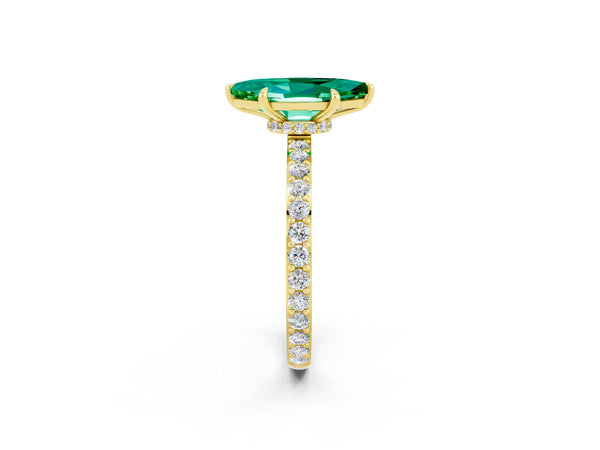 Yellow gold Marquise Cut Emerald Solitaire Engagement Ring with Pavé Band and Four-Prong Setting