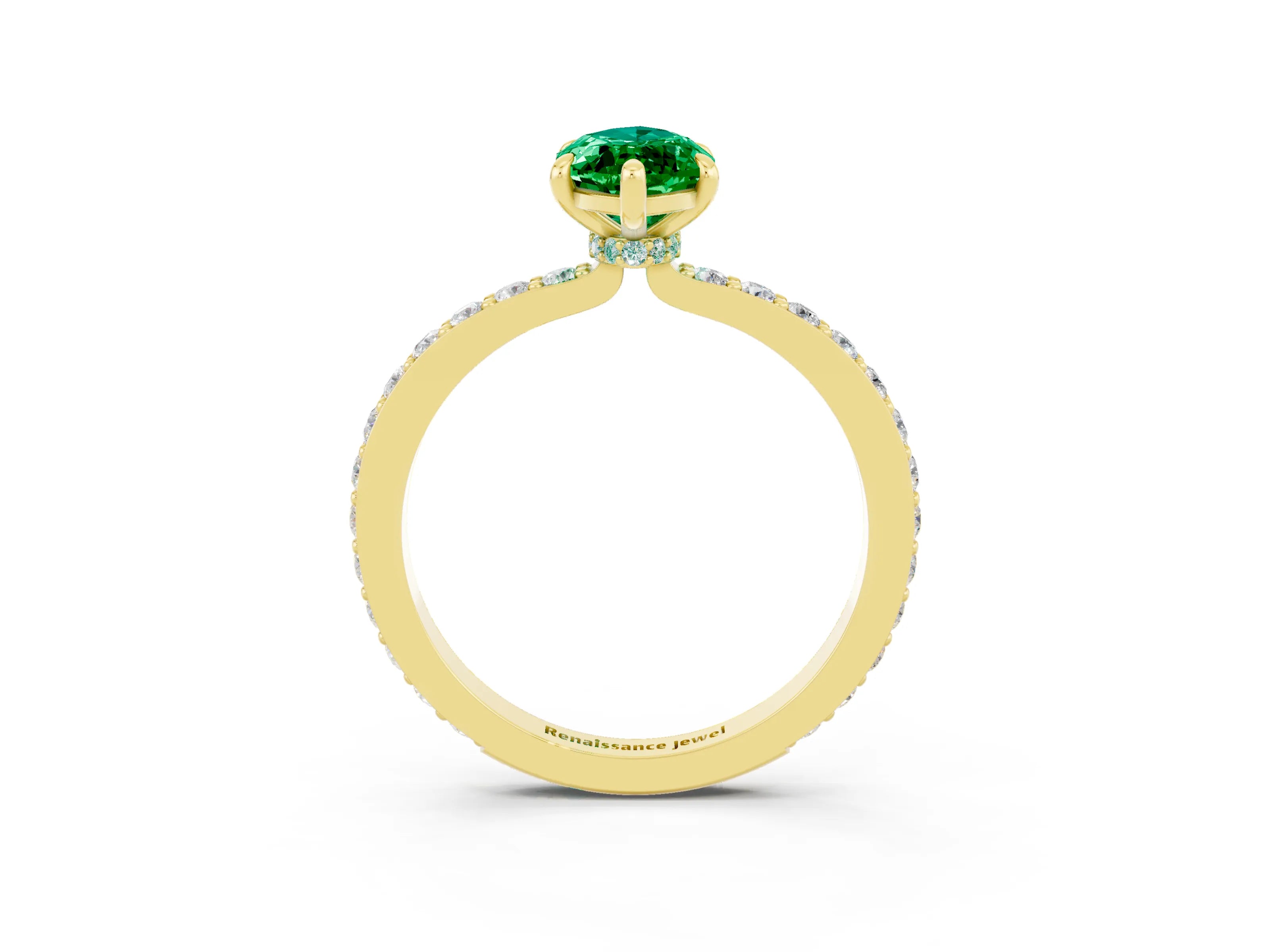 Yellow gold Marquise Cut Emerald Solitaire Engagement Ring with Pavé Band and Four-Prong Setting_3