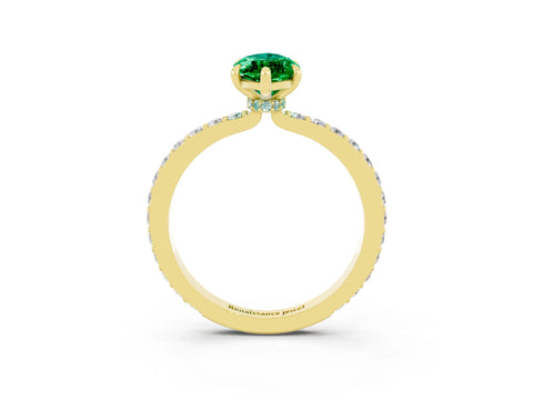 Yellow gold Marquise Cut Emerald Solitaire Engagement Ring with Pavé Band and Four-Prong Setting_3