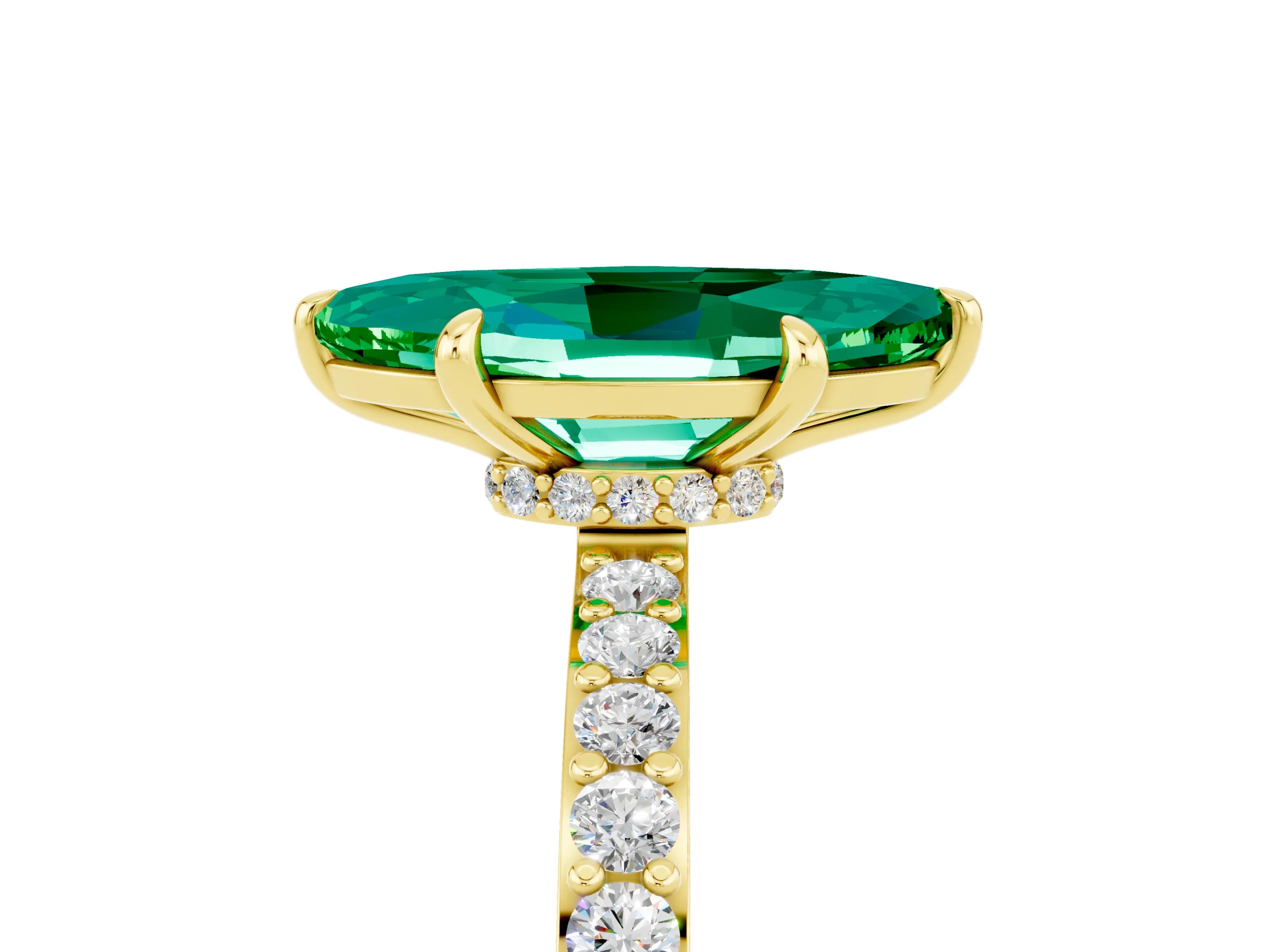 Yellow gold Marquise Cut Emerald Solitaire Engagement Ring with Pavé Band and Four-Prong Setting_5