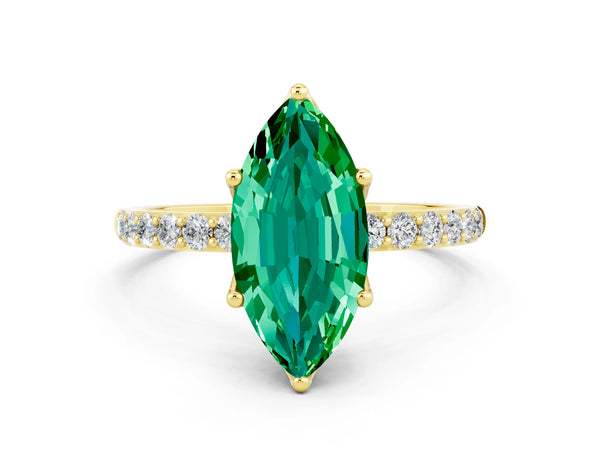 Yellow gold Marquise Cut Emerald Solitaire Engagement Ring with Round  Pavé Band and Prong Setting