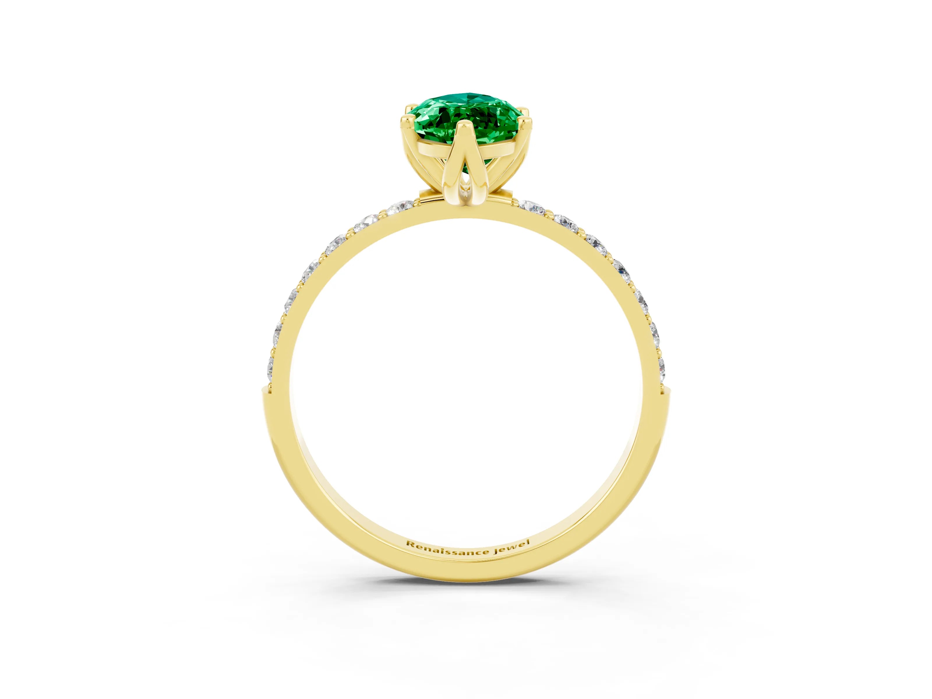 Yellow gold Marquise Cut Emerald Solitaire Engagement Ring with Pavé Band and Prong Setting_3