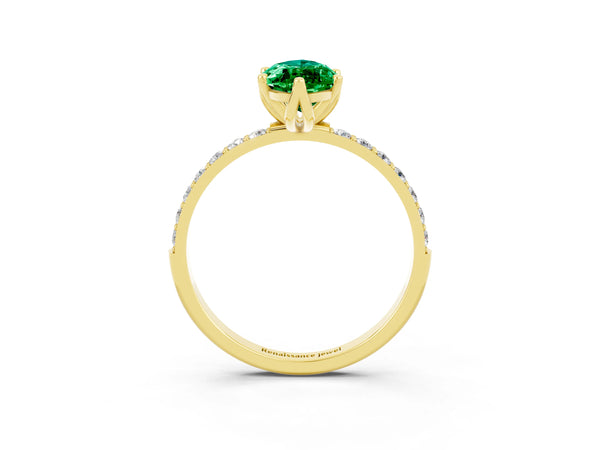 Yellow gold Marquise Cut Emerald Solitaire Engagement Ring with Round  Pavé Band and Prong Setting