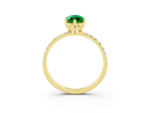 Yellow gold Marquise Cut Emerald Solitaire Engagement Ring with Pavé Band and Prong Setting_3
