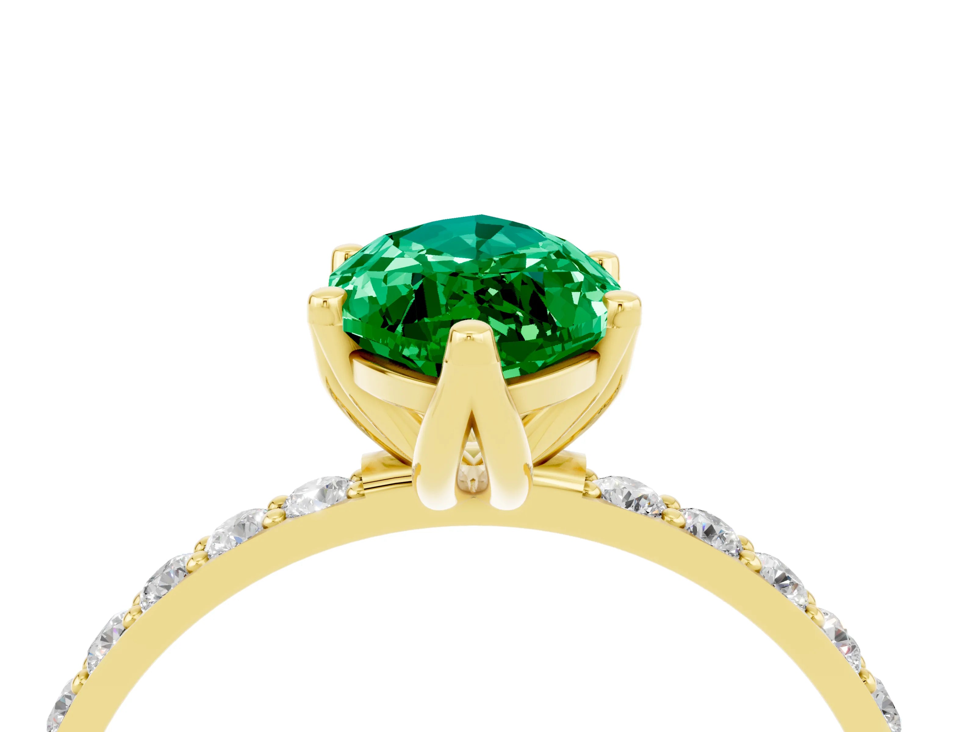 Yellow gold Marquise Cut Emerald Solitaire Engagement Ring with Pavé Band and Prong Setting_4