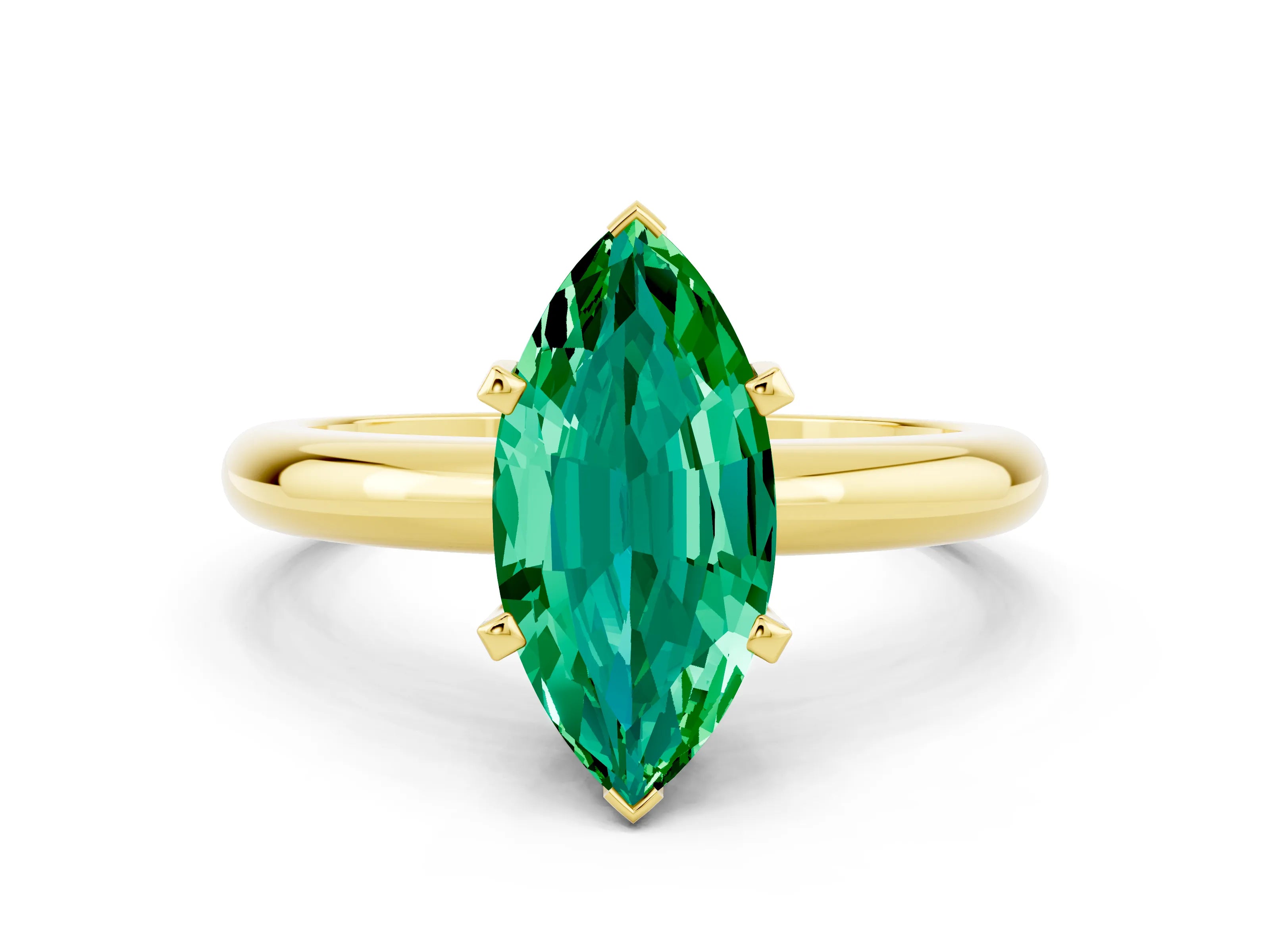 Yellow gold Marquise Cut Emerald Solitaire Engagement Ring with Round Band and Four-Prong Setting_12