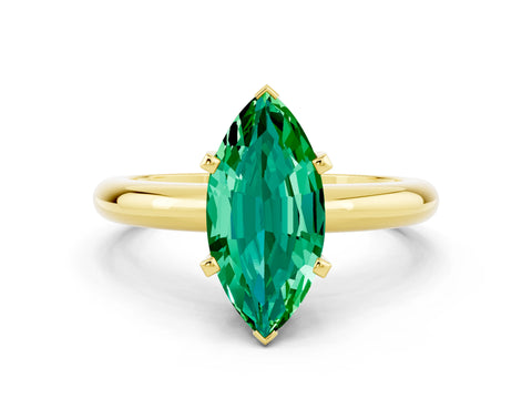 Yellow gold Marquise Cut Emerald Solitaire Engagement Ring with Round Band and Four-Prong Setting_12