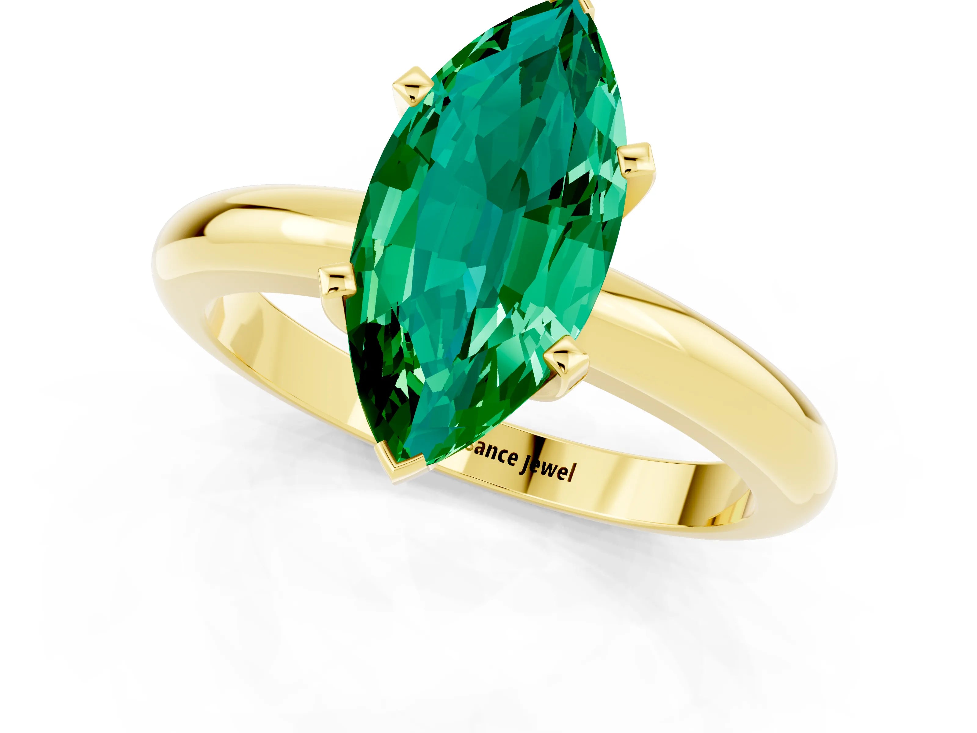 Yellow gold Marquise Cut Emerald Solitaire Engagement Ring with Round Band and Four-Prong Setting_13