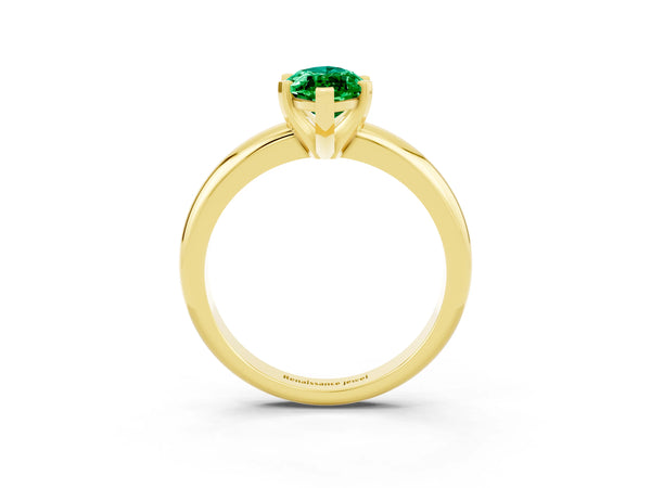 Yellow gold Marquise Cut Emerald Solitaire Engagement Ring with Round Band and Four-Prong Setting