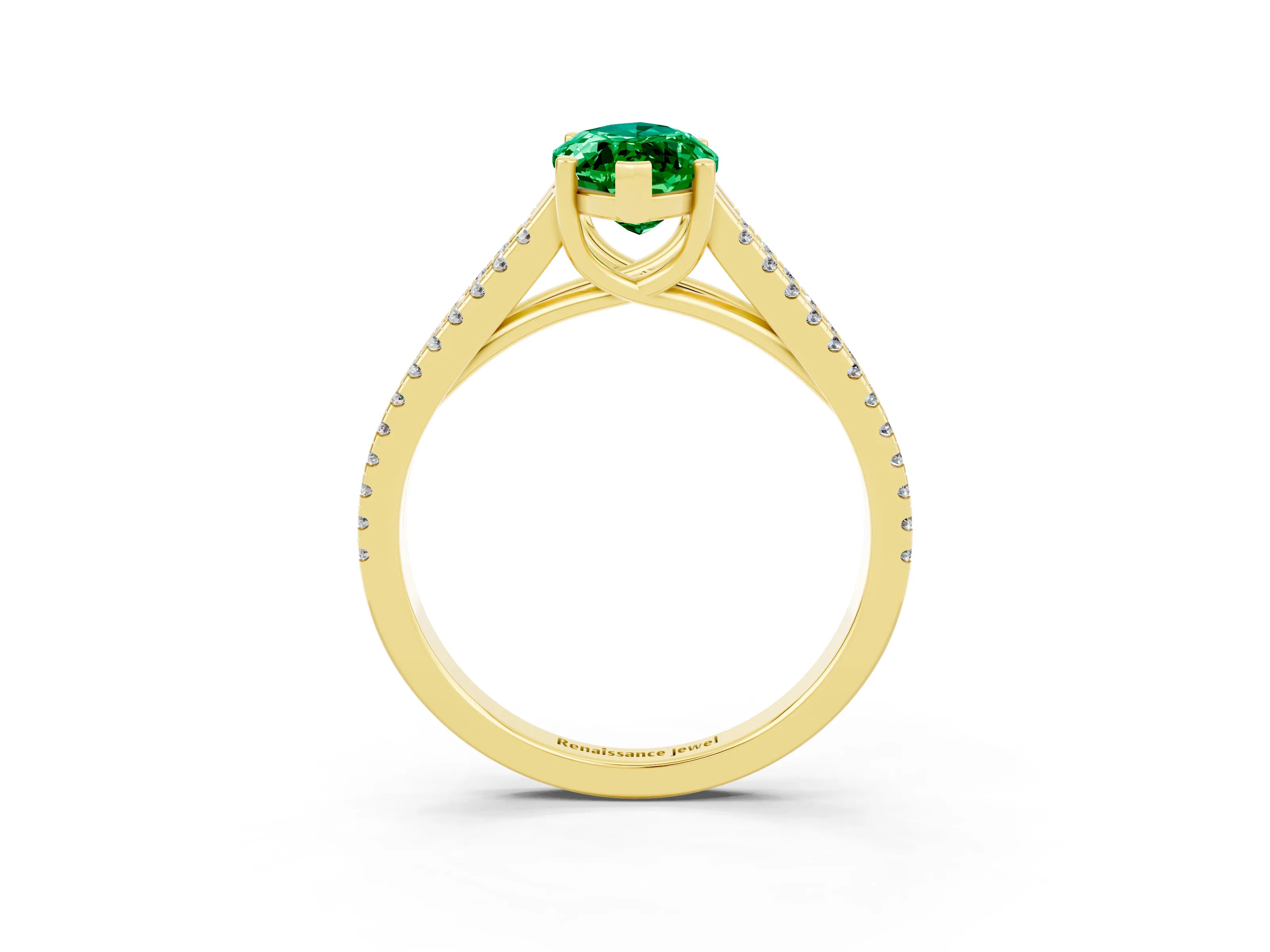 Yellow gold Marquise Cut Emerald Solitaire Engagement Ring with Split Shank Pavé Band_3